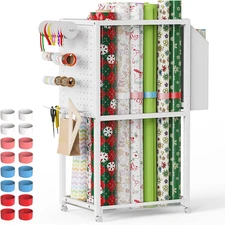 Wrapping Paper Organizer with Wheels, Vertical Craft Storage Cart for 16 Rolls	