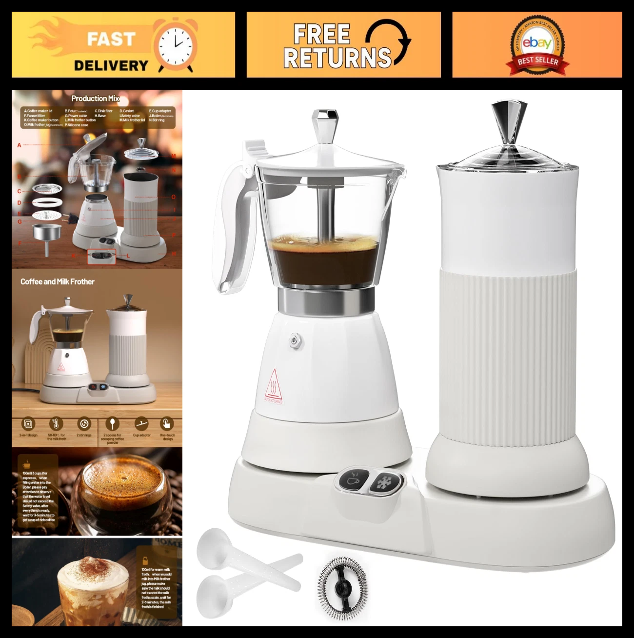 2-in-1 Electric Espresso Machine & Milk Frother - Efficient Moka Pot Coffee Make