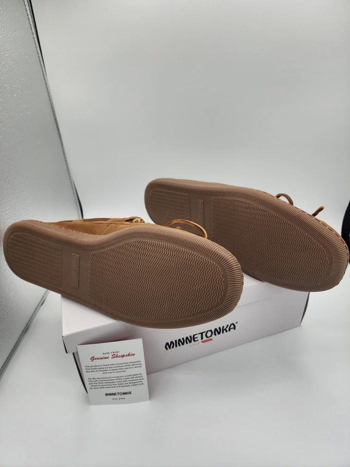 Mocasín de suela dura forrado de piel de oveja Minnetonka para hombre - dorado tostado para hombre 13 nuevo Foto 4 de 4
