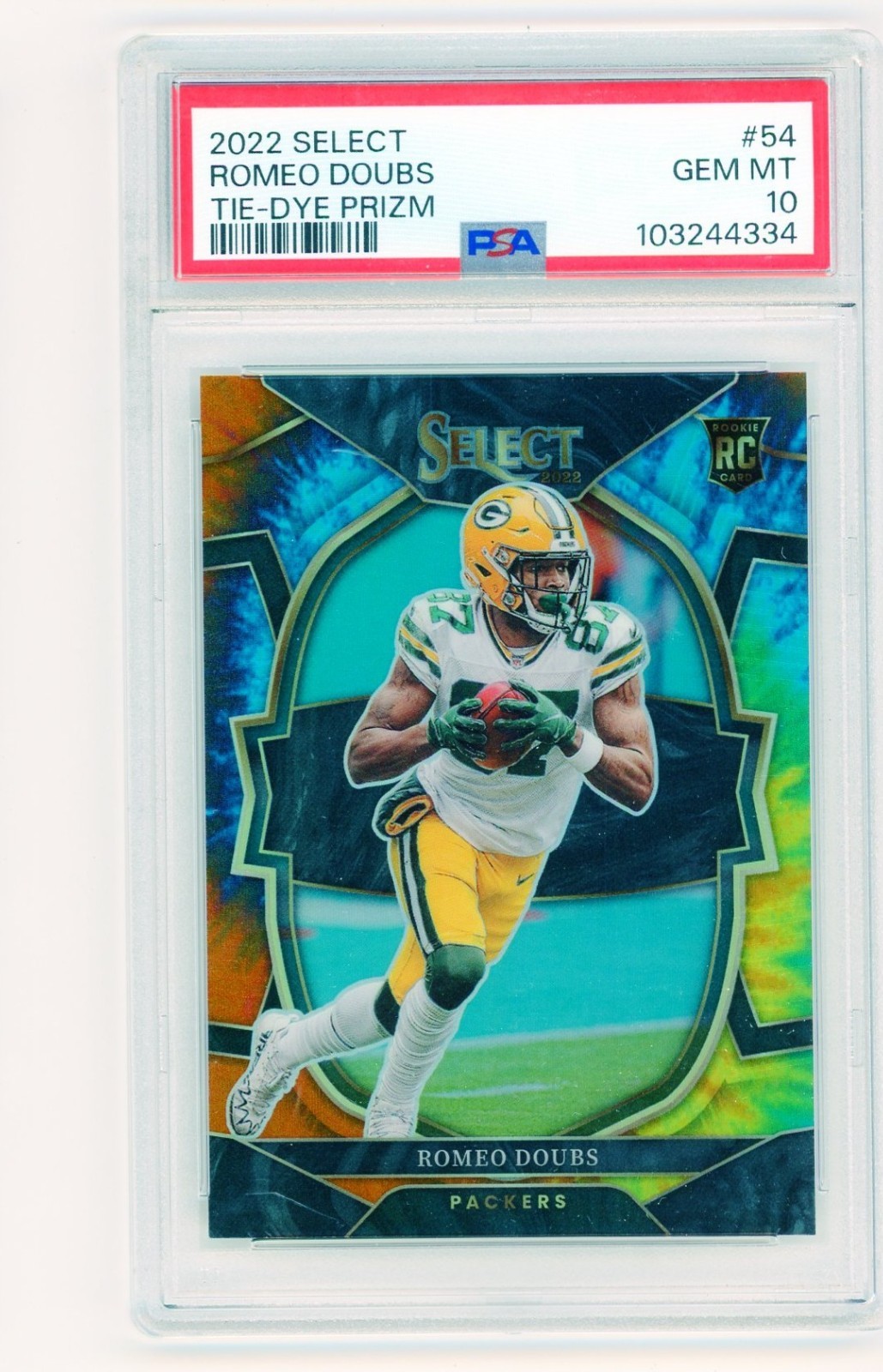 2022 Select Romeo Doubs Concourse Tie-Dye Prizm Rookie RC #/25 Patriots PSA 10