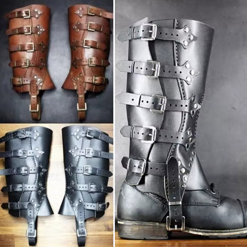 Espinilleras de cuero medieval Greaves LARP pierna de caballero armadura botas cubiertas
