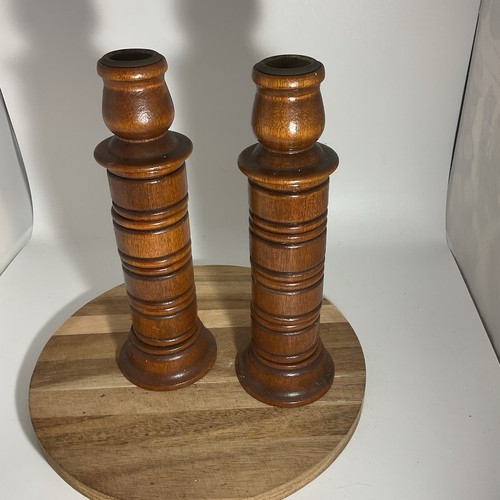 Wood Turned 8” Candle Holders With Metal Inserts 8”