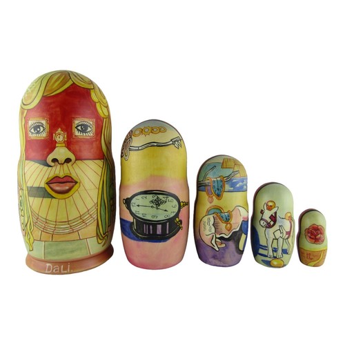 Matryoshka Nesting Dolls 7" 5 Pc., Salvador Dali Artist Hand Made Russian 1040