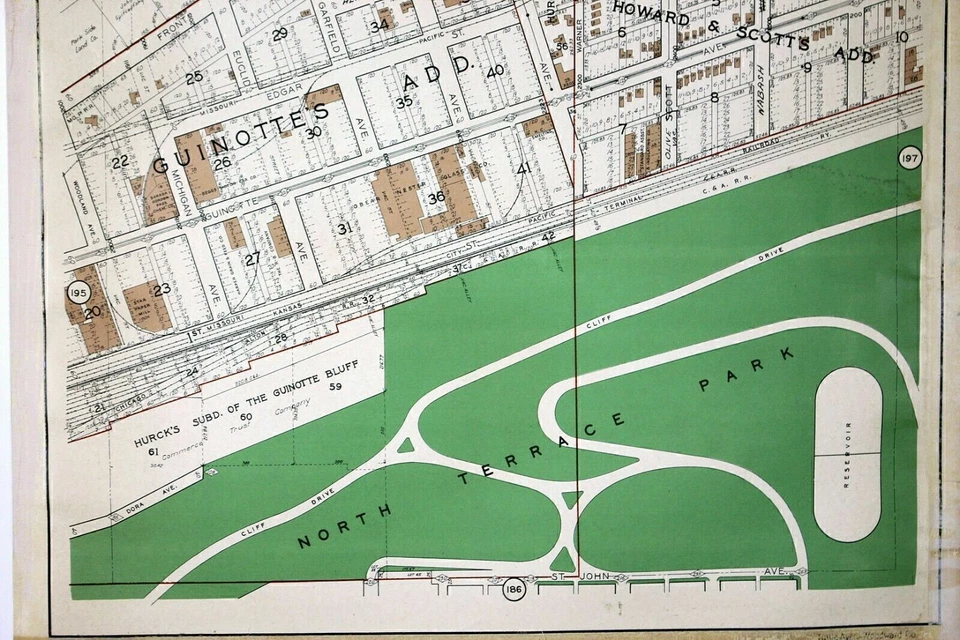 Mapa de plataforma Kansas City Missouri 1925 North Terrace Park 19,25"x20" RARO Foto 3 de 4