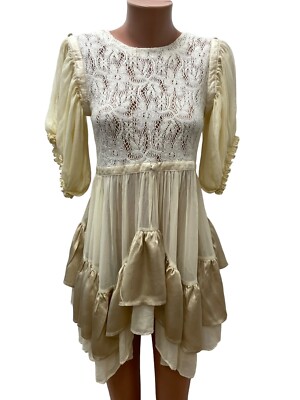 LOUIS de GAMA size XS / S SILK Tunic - Dress Short Sleeve Chiffon Crochet