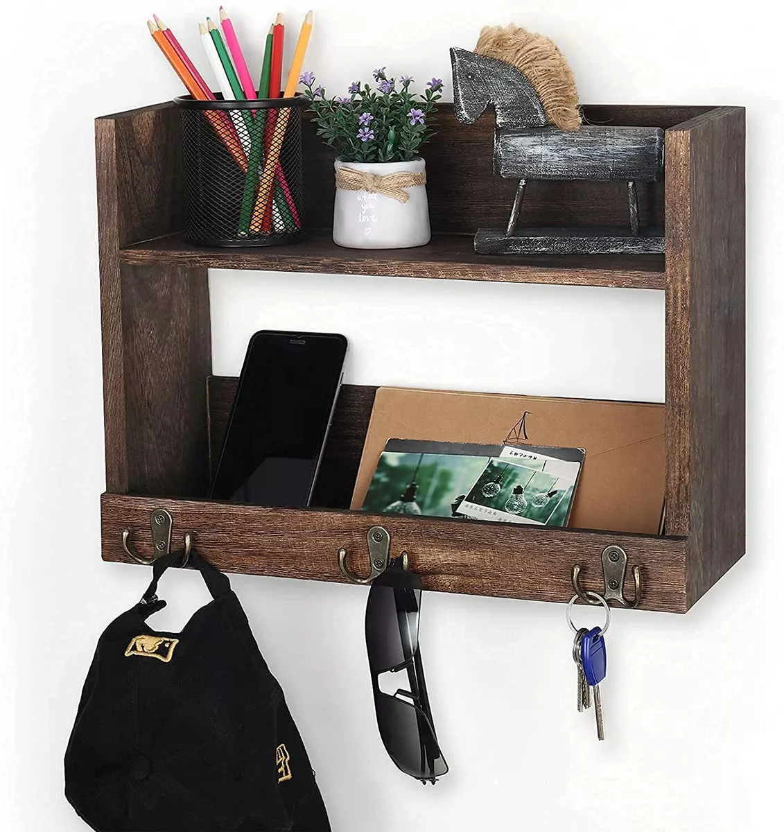 Farmhouse Over The Toilet Storage Cabinet 4-Tier Bathroom Shelves Over  Toilet with Storage Bag and Hooks, Rustic Brown