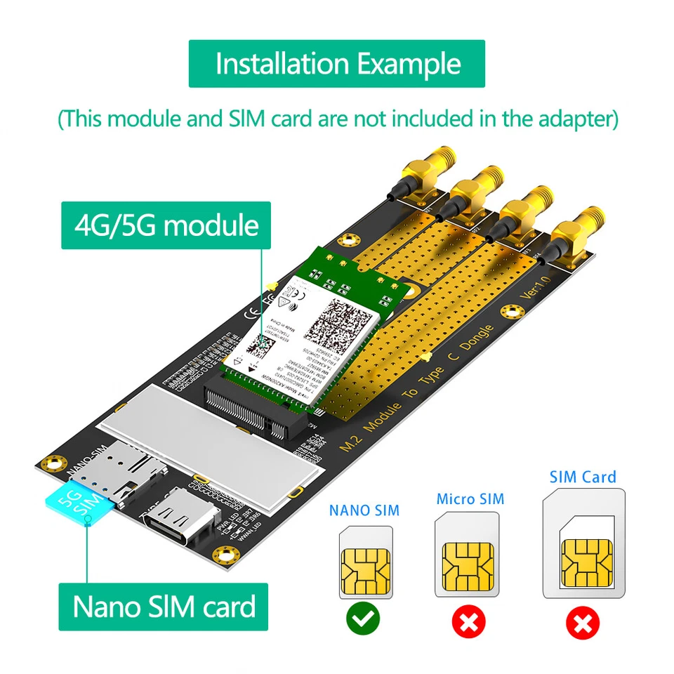 M.2 B Key To TYPE-C (with Antenna) M.2 3G/4G/5G Module To Type-C USB 3.0 Adapter - Image 4 of 4