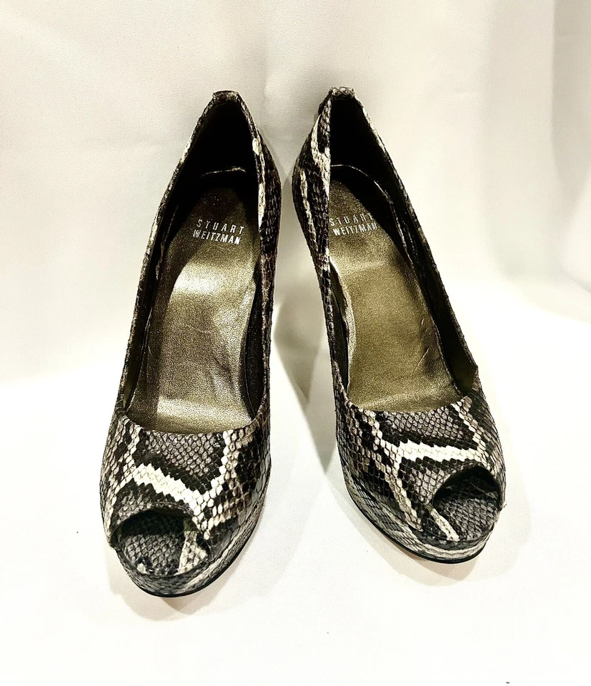 Stuart Weitzman 西班牙多色动物印花珠光 7 W 码高跟鞋 — 第 2/4 张图片