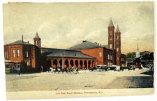 Providence Rhode Island Old Railroad Station Horse Drawn Trolley 1909 Postcard