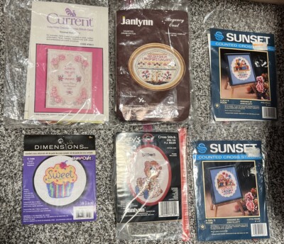 6 Small Cross Stitch Kits-Sunset, Dimensions, Jalynn & Current Brands