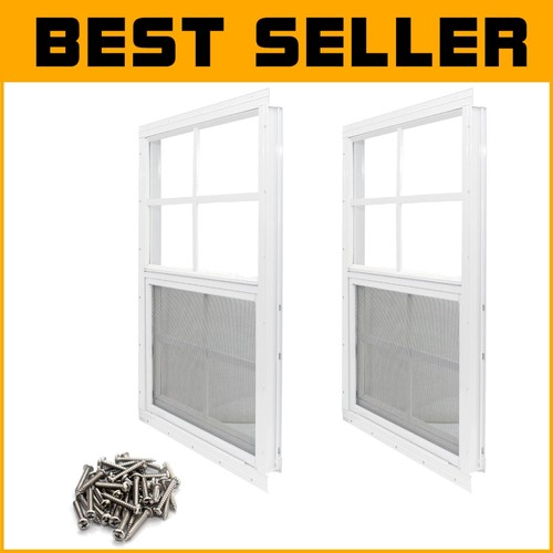 2-Pack Versatile 14" x 21" Shed Windows - Screened for Ventilation & Sunlight
