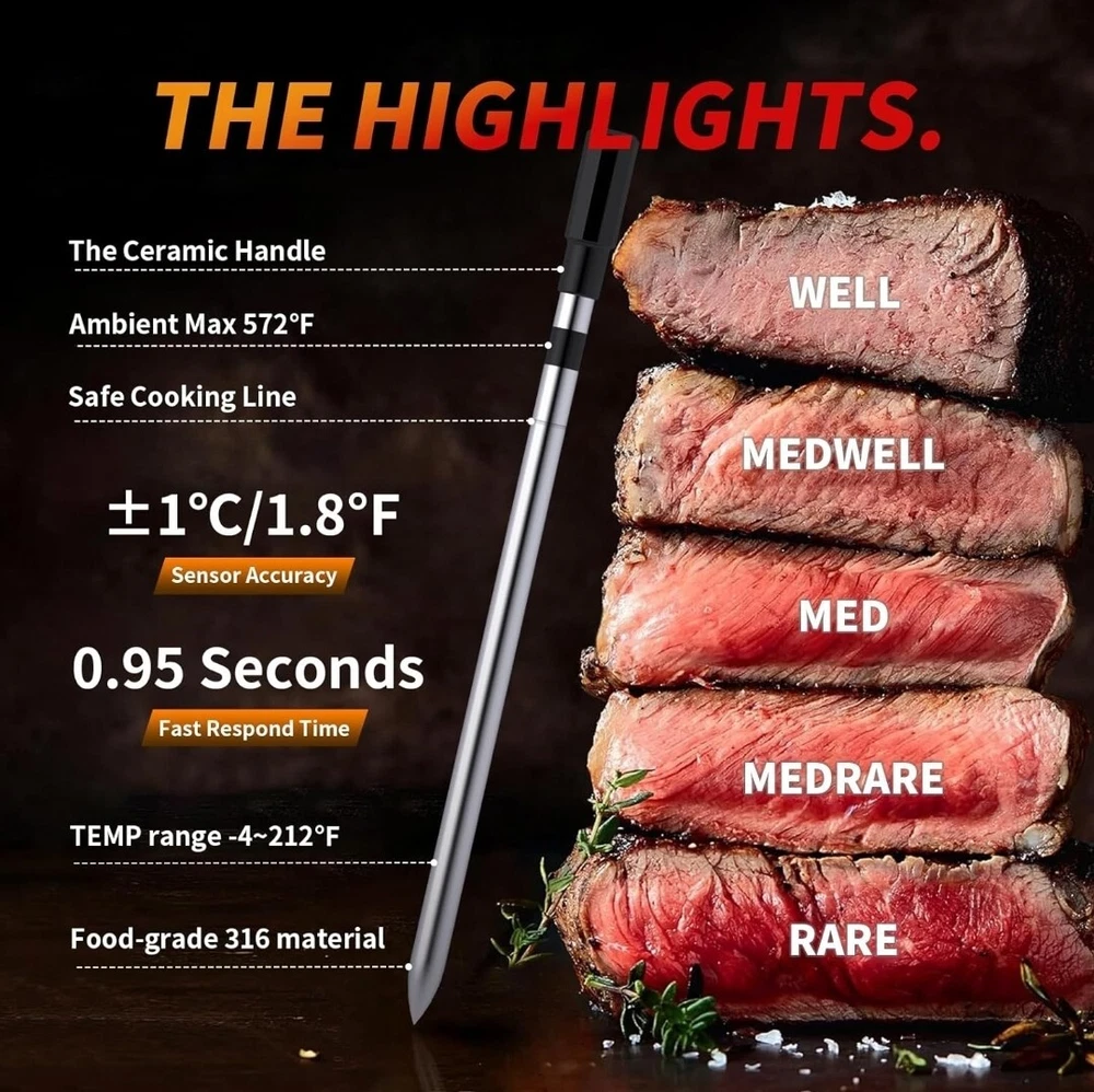 Wireless Meat Thermometer Digital,800FT Long Range Bluetooth Cooking Thermometer