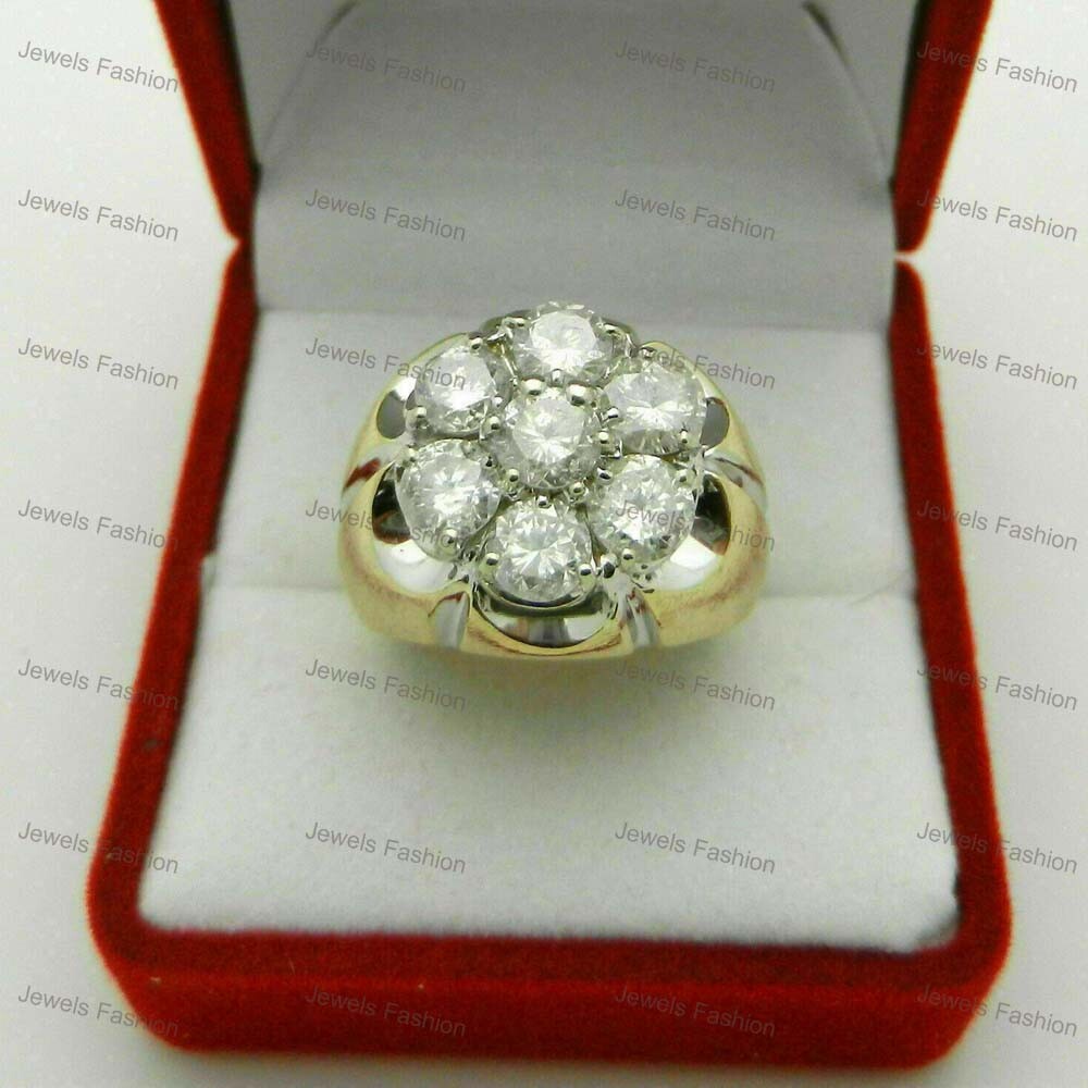 3Ct Natural Moissanite Men's Pinky Wedding Ring in Yellow Plated 925 Silver