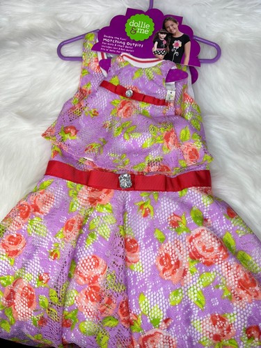 Girl's Dolly and Me Dress with Matching Doll Outfit Purple Foral w/Pink Size 8 - Picture 3 of 8