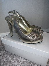 NIB Calvin Klein Portia Tumbled Leather Metallic Slingback Heels sz 8