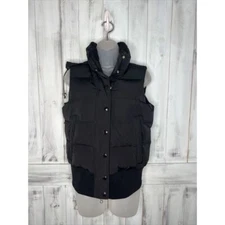 WOMENS BANANA REPUBLIC BLACK DOWN FILLED HIDDEN HOOD SNAP UP PUFFER VEST SMALL