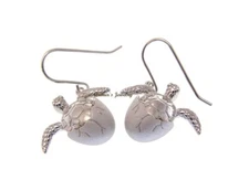 925 STERLING SILVER HAWAIIAN HONU TURTLE HATCHING EGG DANGLING HOOK EARRINGS