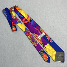 Vintage Gianni Versace Silk Tie Baroque Purple Blue Gold Head Luxury Italy