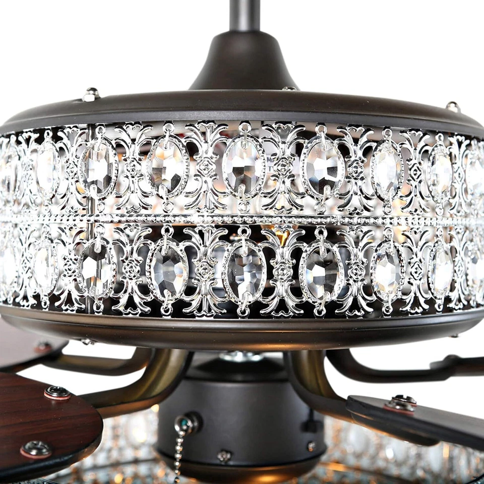 Ventilador de techo Silver Orchid March 52" plateado de metal perforado y cristal transparente Foto 2 de 4