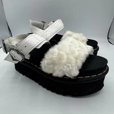 Dr. Martens Womens 7 Voss Quad Hearts Leather Sandals Platform Faux Fur Y2K