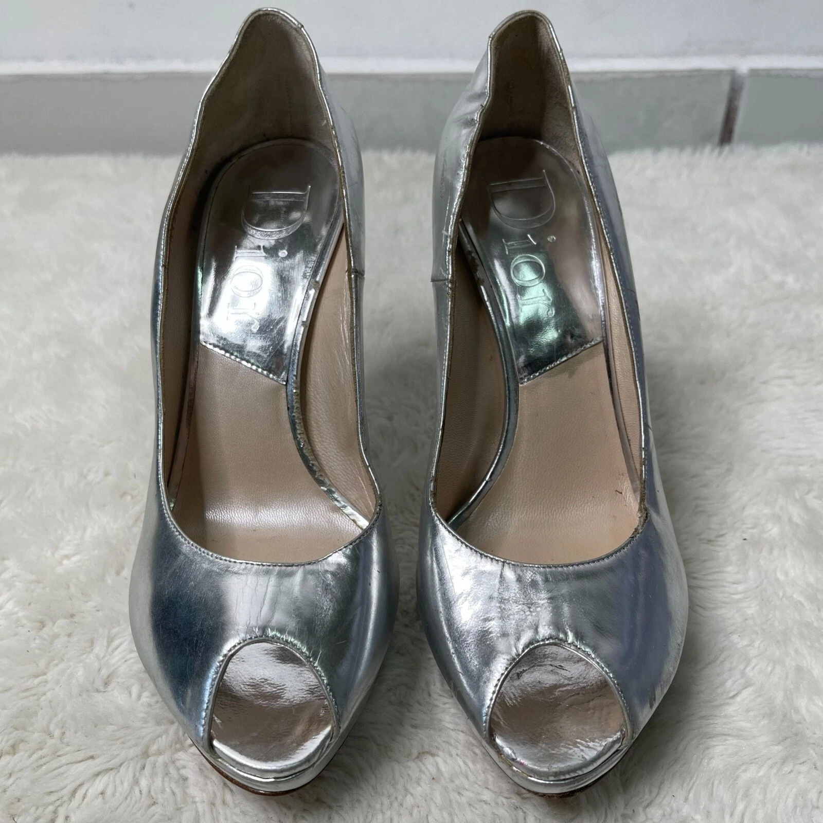 Chaussures à enfiler femme Dior gris bout ouvert talon haut pointure 37