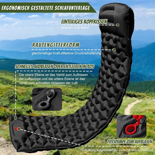Camping Isomatte Luftmatratze Selbstaufblasend Matratze Kissen Schwarz B281 - Bild 3 von 9