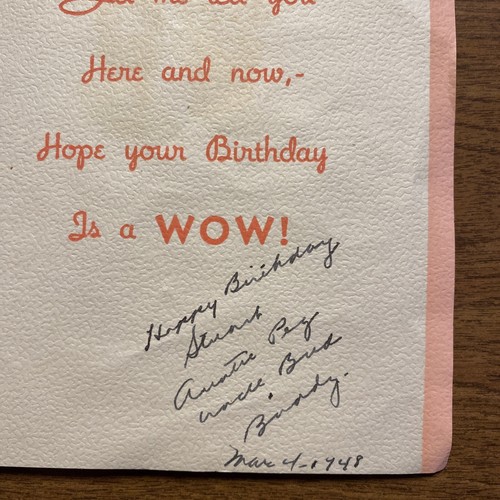 Tarjeta de felicitación de feliz cumpleaños vintage de los años 40 gatito gato cachorro perro jugando P2C - Imagen 15 de 17