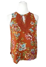 New Stitch Fix DANIEL RAINN Sleeveless FloralCrochet Top Rust Multicolor Sz PS 
