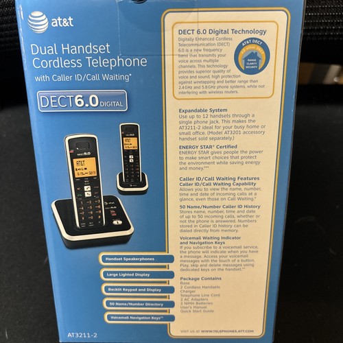 AT&T Dual Handset Cordless Telephone AT3211-2 Dect 6.0 Factory Sealed Brand New - Picture 3 of 6