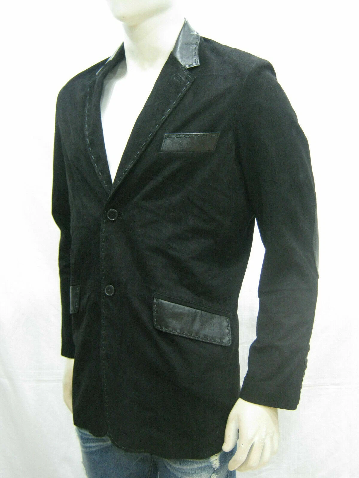 Black Suede Blazer Men High Quality TwoButton Coat Real Leather Pick Stitch Coat