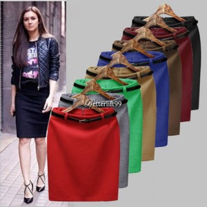 Women-Slim-Fitted-Knee-Length-Straight-Pencil-Midi-Skirt-High-Waist-Career-BF9