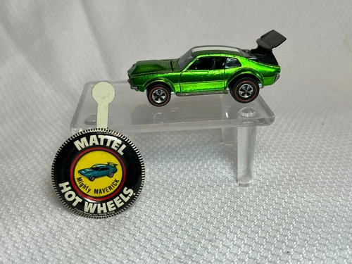 Hot Wheels Redline 1969 Mighty Maverick Green W/ Button Pin Car Vehicle 1:64