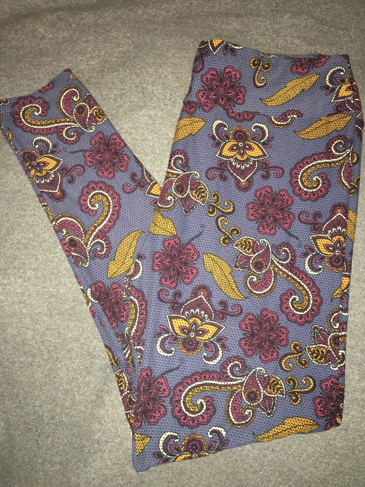LuLaRoe Size TC Blue Background With Paisley/Floral Print HTF Unicorn Leggings - Image 2 of 4