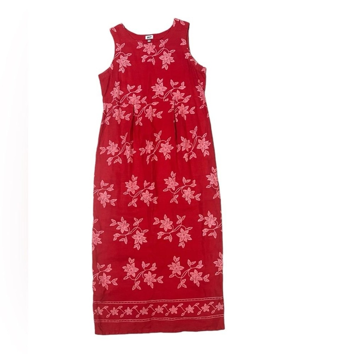 Vintage Heaven 100% Linen Maxi Dress Red Floral Hawaiian Sleeveless Women  Medium | eBay