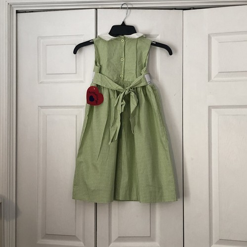 NWT Hartstrings Girl’s Dress Smocked Green Gingham Palm Trees Flamingo Size 5 - Picture 4 of 5