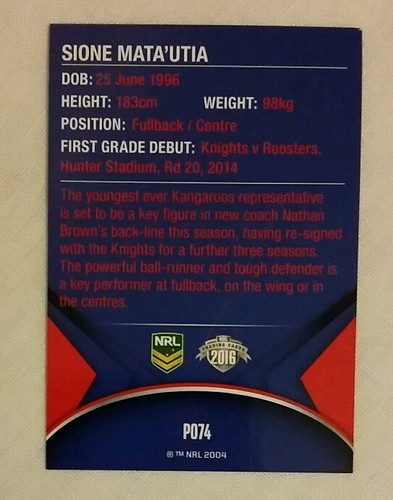 2016 NRL Traders Parallel P074 - Sione Mata'utia Newcastle Knights - Picture 2 of 2