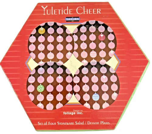 Vintage Sakura Yuletide Cheer Stoneware Plates, Set of 4, new (D3)