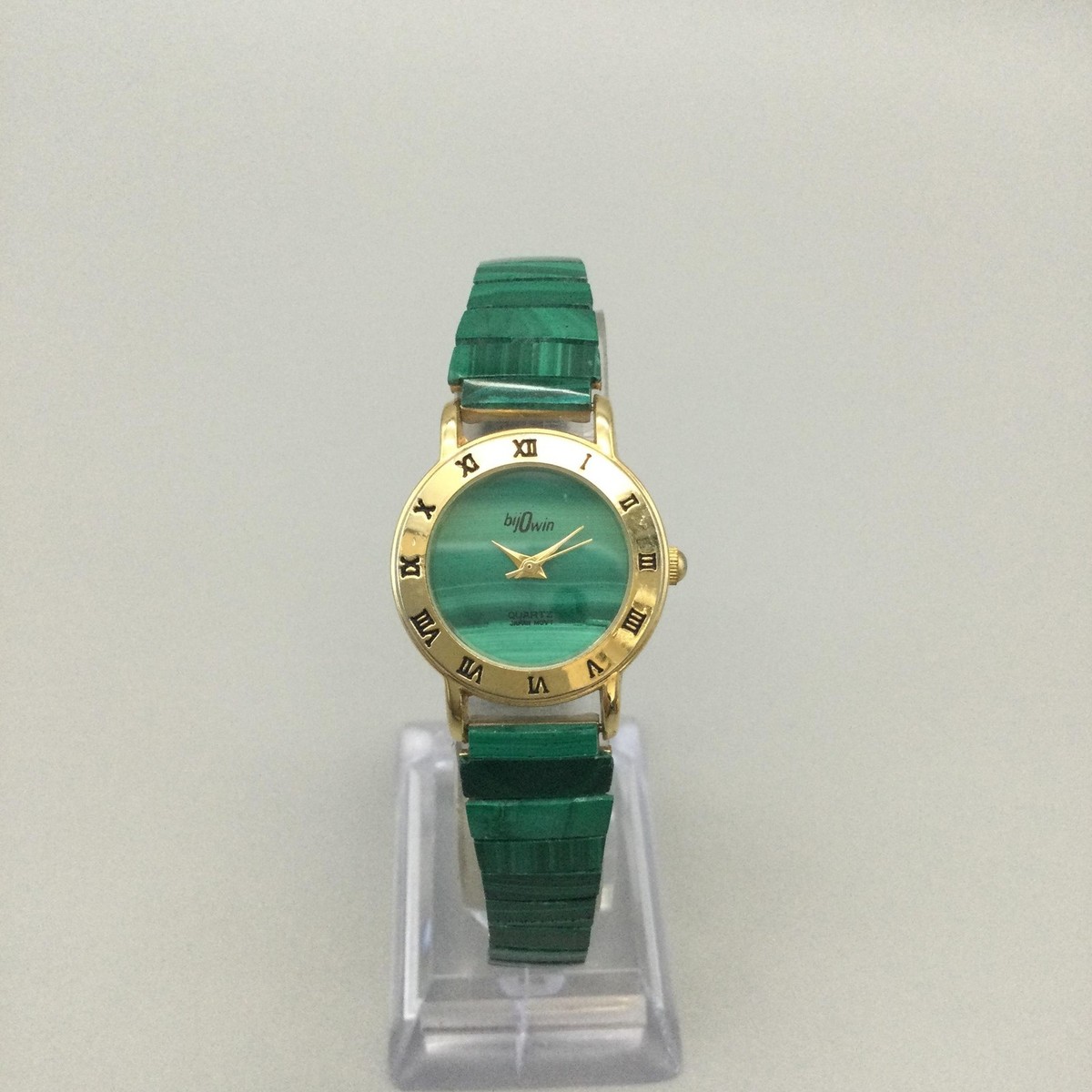 Vintage BijOwin Womens Watch 25mm Green Dial Gold Tone Stretch