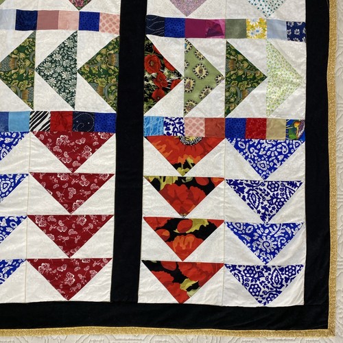 Hand Crafted Pure Cotton Patchwork Quilt Colourful Geometric 110cm Square - Picture 8 of 14