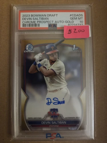 2023 Bowman Draft Devin Saltiban Gold Auto 49/50, Psa 10