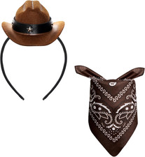 Cowboy Hat Cowgirl Mini Hat Headbands with Bandana for Women Halloween Birthday