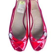 Stuart Weitzman Chitchat Red Patent Leather Peep Toe Slingback Crystal 6M