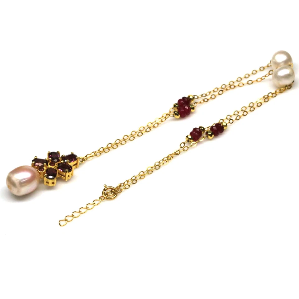 925 Sterling Silver White Pearl, Rhodolite, Ruby & Beads Necklace 16 in - Image 4 of 4