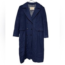 Pendleton Navy Blue Wool Trench Coat Size L Double Breasted USA Made Winter Vtg