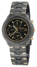 Seiko Men's Quartz SNA283 Chronograph Black Titanium + Gold Accent Watch