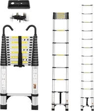 16.5 FT Telescoping Ladder, Lightweight 16.5FT with Tool Box, Silver 