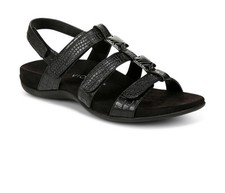 Vionic Amber Black 3 Strap Adjustable Faux Croc Slingback Sandals Women's Sz 7 A