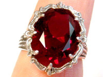 12 kt roter Labor Rubin Größe 7,5 Ring 925 Sterlingsilber filigran Vintage-Stil hergestellt in den USA