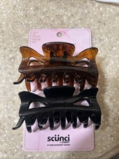Scunci Thick Hair Set of 2 Large Hair Claw Clips - Brown and Black New