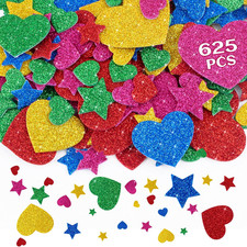 625Pcs Foam Stickers,Glitter Heart Stickers Colorful Self Adhesive Mini Star Hea